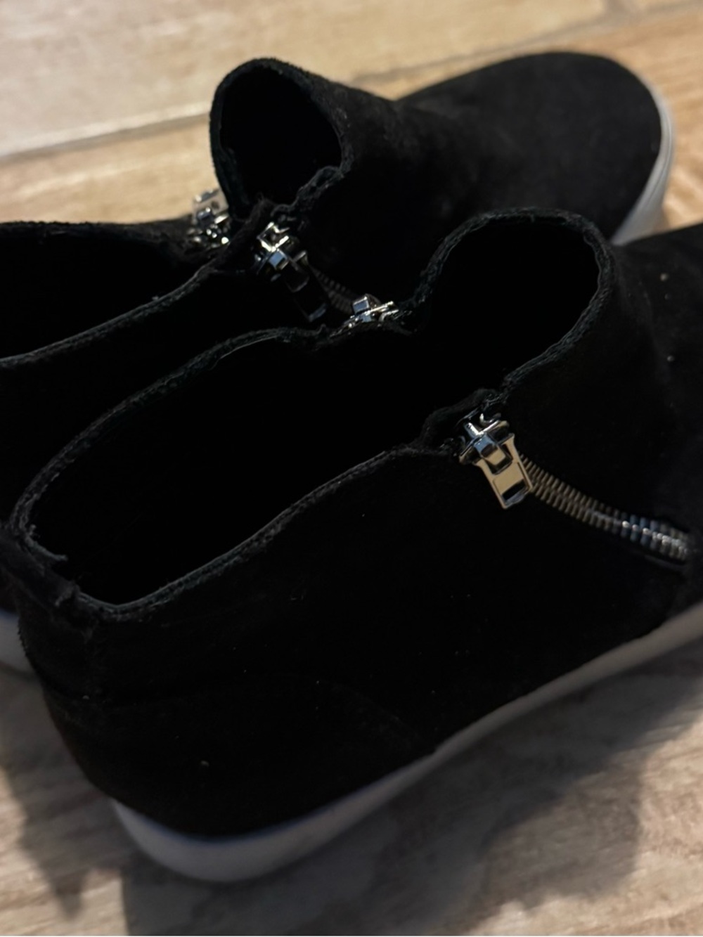 Black Suede Slip-On Sneakers with Side Zipper